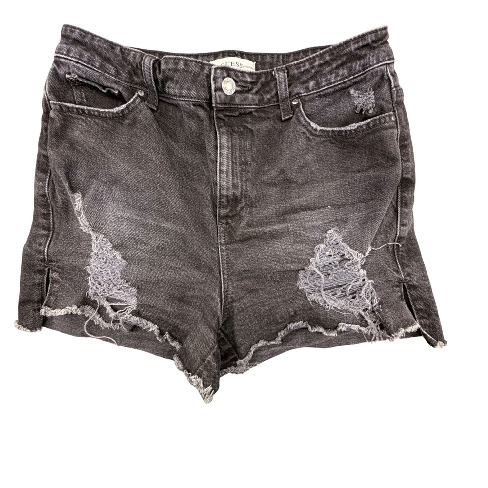 Guess Womens Distressed High Rise Denim Shorts Black Washed Size 30 VTG - Picture 2 of 9